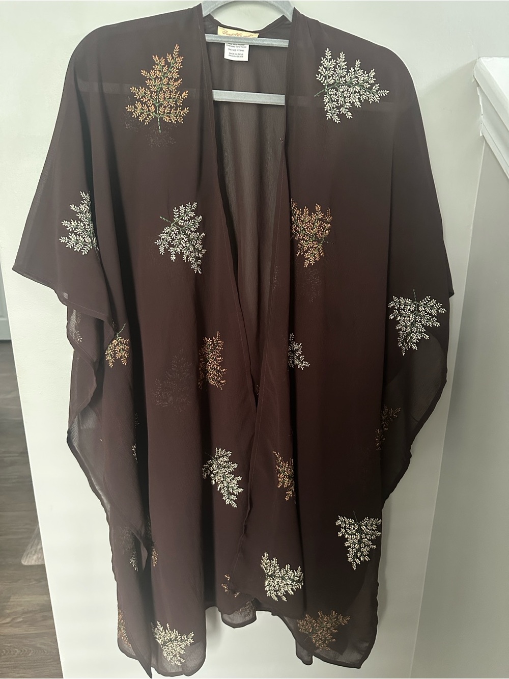 Sweet Magnolia Embroidered Kimono Shawl Cover-Up, One Size